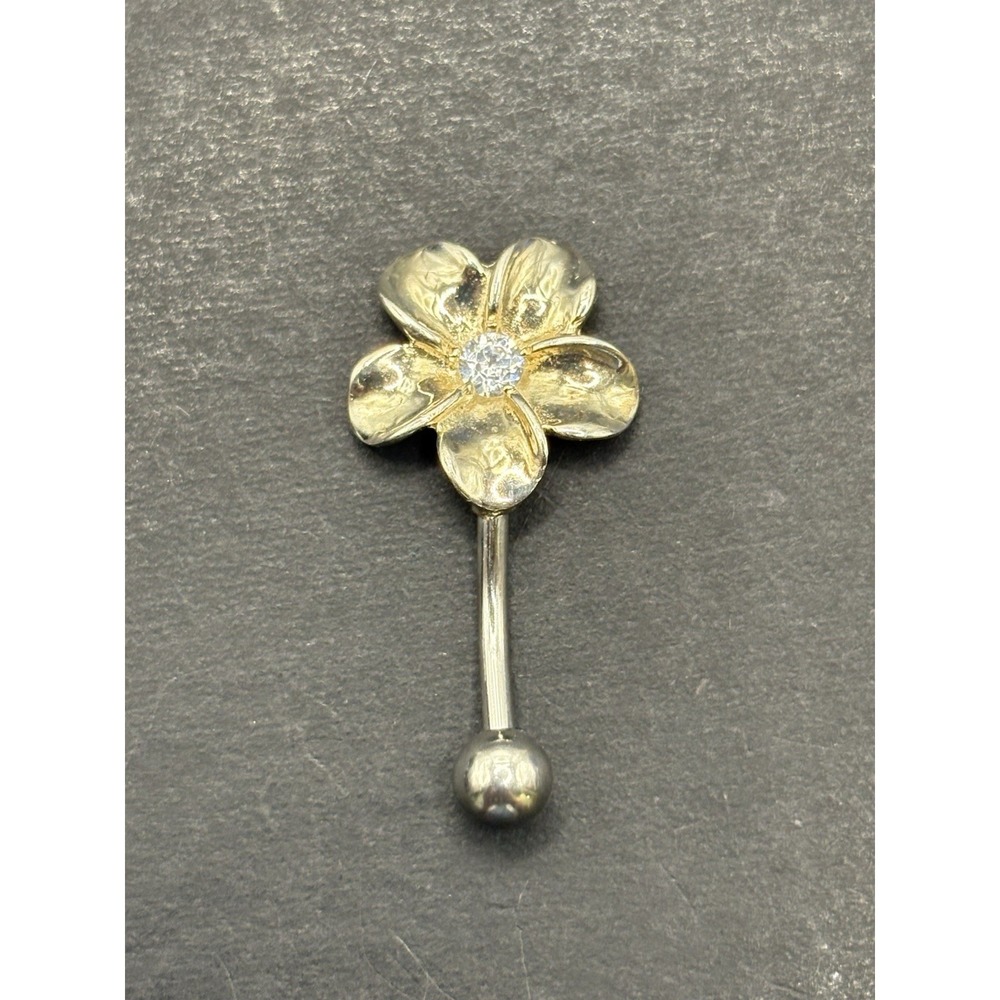 Vintage Sterling Silver Stainless Belly Button Ring Cubic Zirconia H24